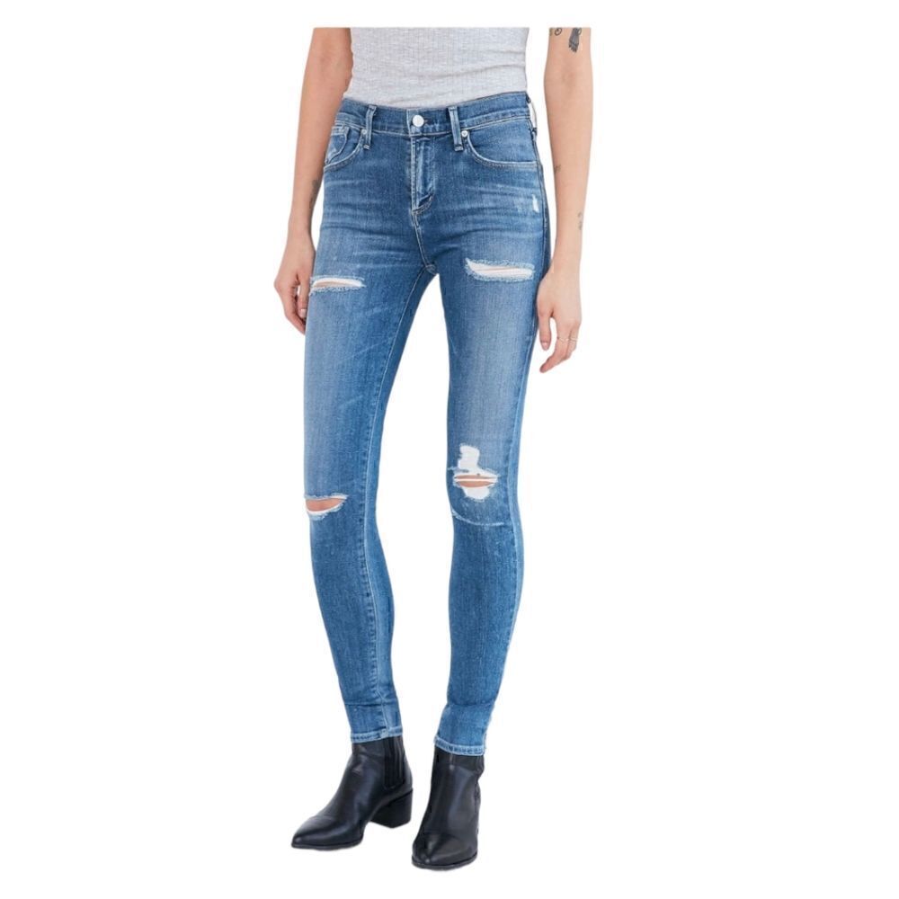 AGoldE Women's Sophie Mid Rise Skinny Jeans Distressed Size 28